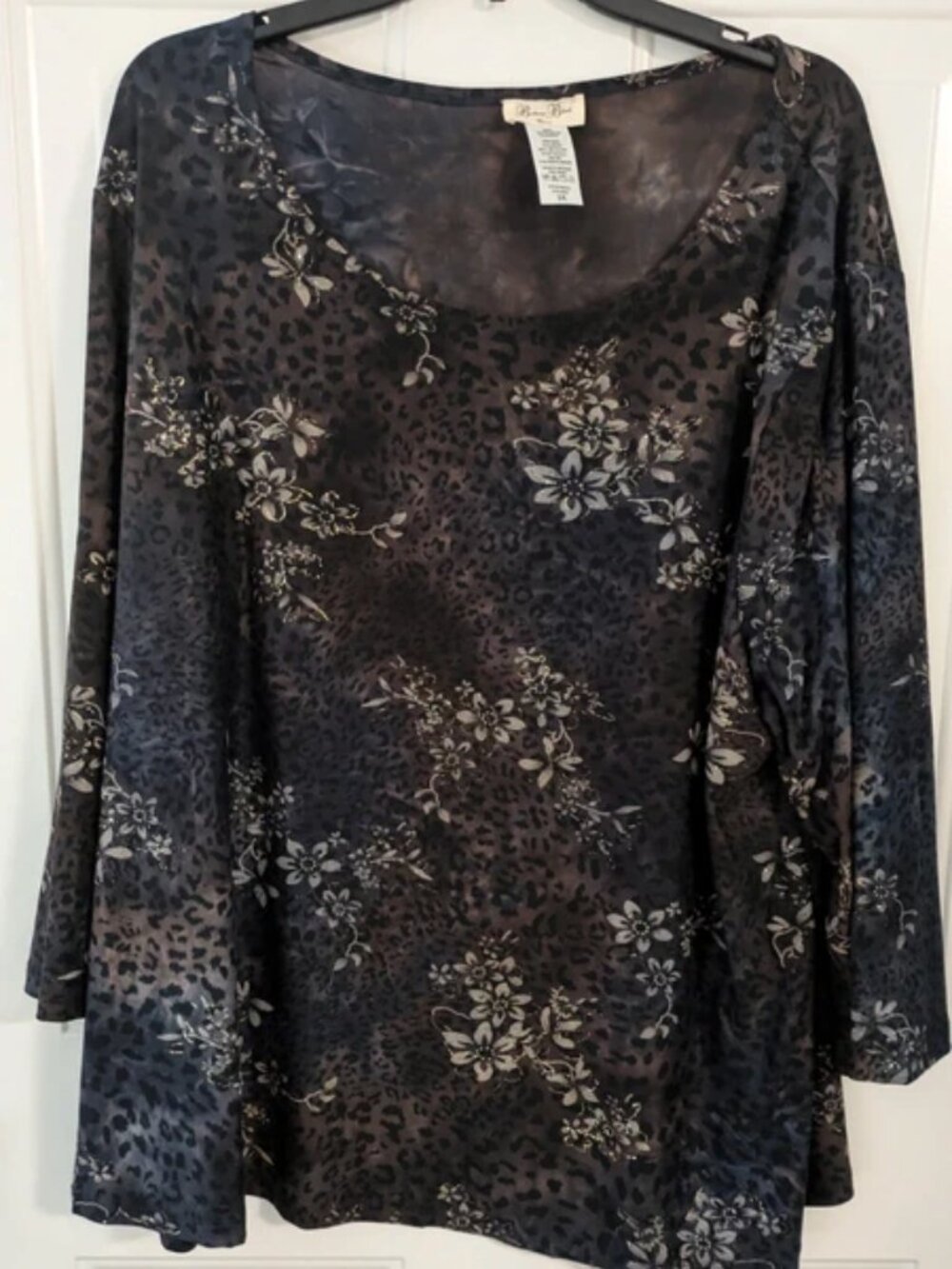 Brittany Black Plus Size 3X Top – Mixed Animal Floral Print 3/4 Sleeve